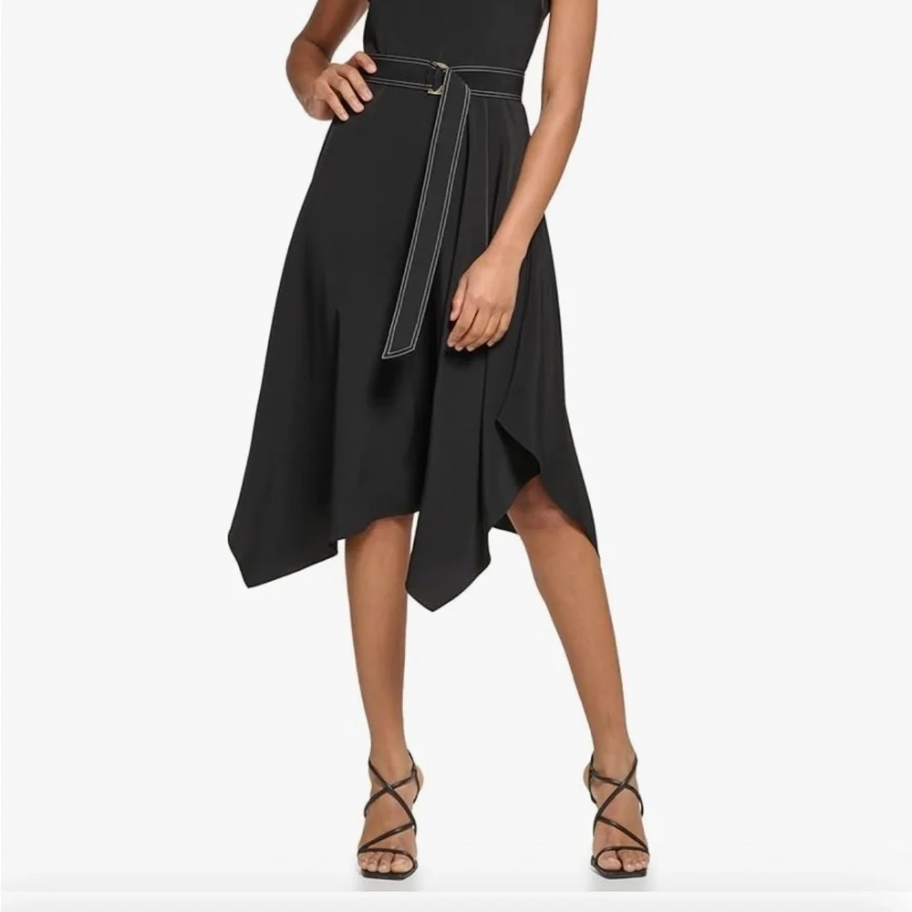 KARL LAGERFELD Women's Contrast Stitching Midi Dress Paris fashion